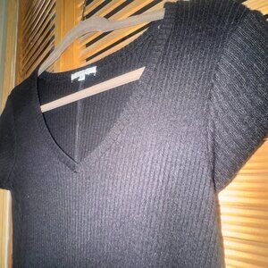 Z Supply Black Ribbed V Neck Midi Dress XS Minimalist Capsule Wardrobe